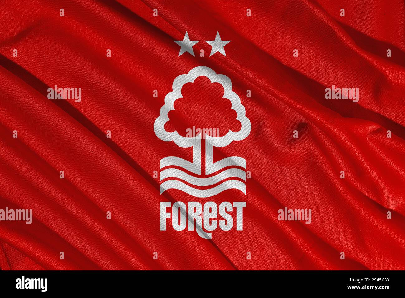 Pringsewu, lampung 11. januar 2025; Nahaufnahme des Fußballclubs Nottingham Forest, eines der englischen Fußballvereine Stockfoto