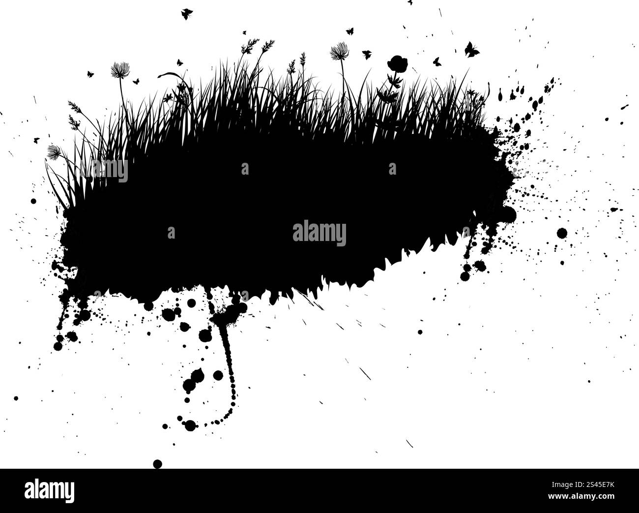 Vektor-Grunge-Rasen-Silhouetten-Hintergrund. Alle Objekte werden getrennt. Stock Vektor