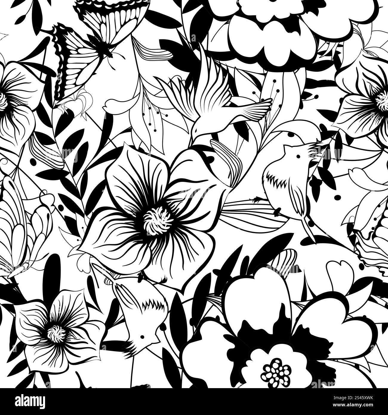 Nahtloser Vektor Blumenmuster. Ziehen Sie für leicht machen nahtloses Muster nur Gruppe "alle" in Farbfelder Bar und nutzen Sie es für jede Kontur füllen. EPS 10. Stock Vektor