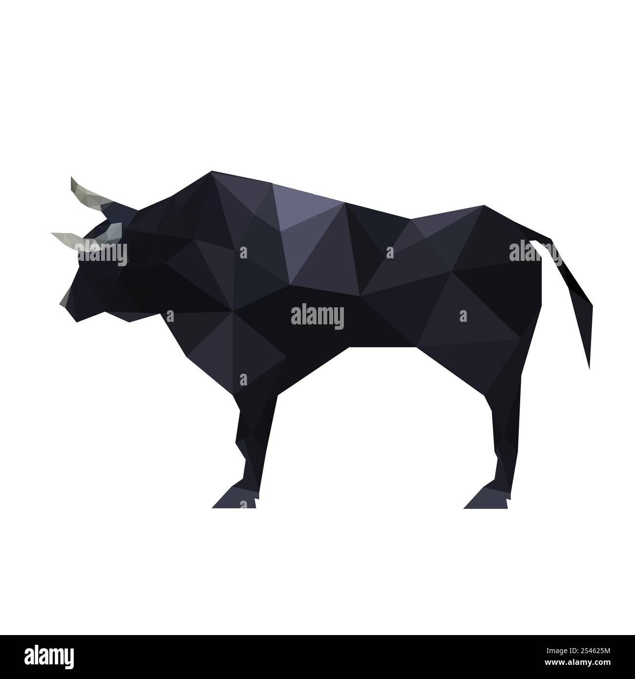 Illustration eines polygonalen Origami-Bullen isoliert auf weißem Hintergrund Stock Vektor