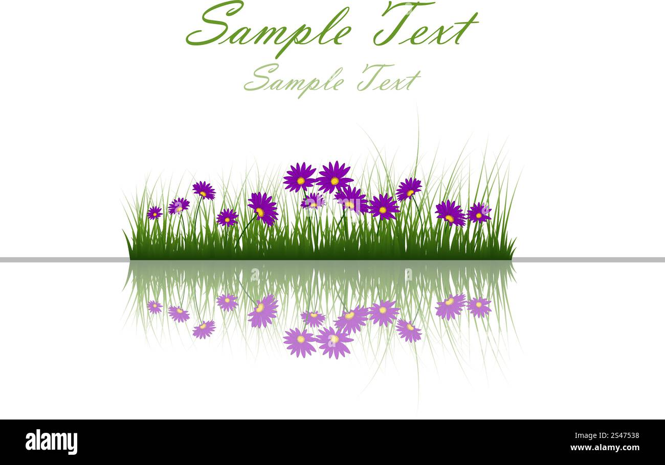 Blume mit Rasen auf Wasseroberfläche mit Reflexion. 10 EPS-Vektor-Illustration mit Transparenz. Stock Vektor