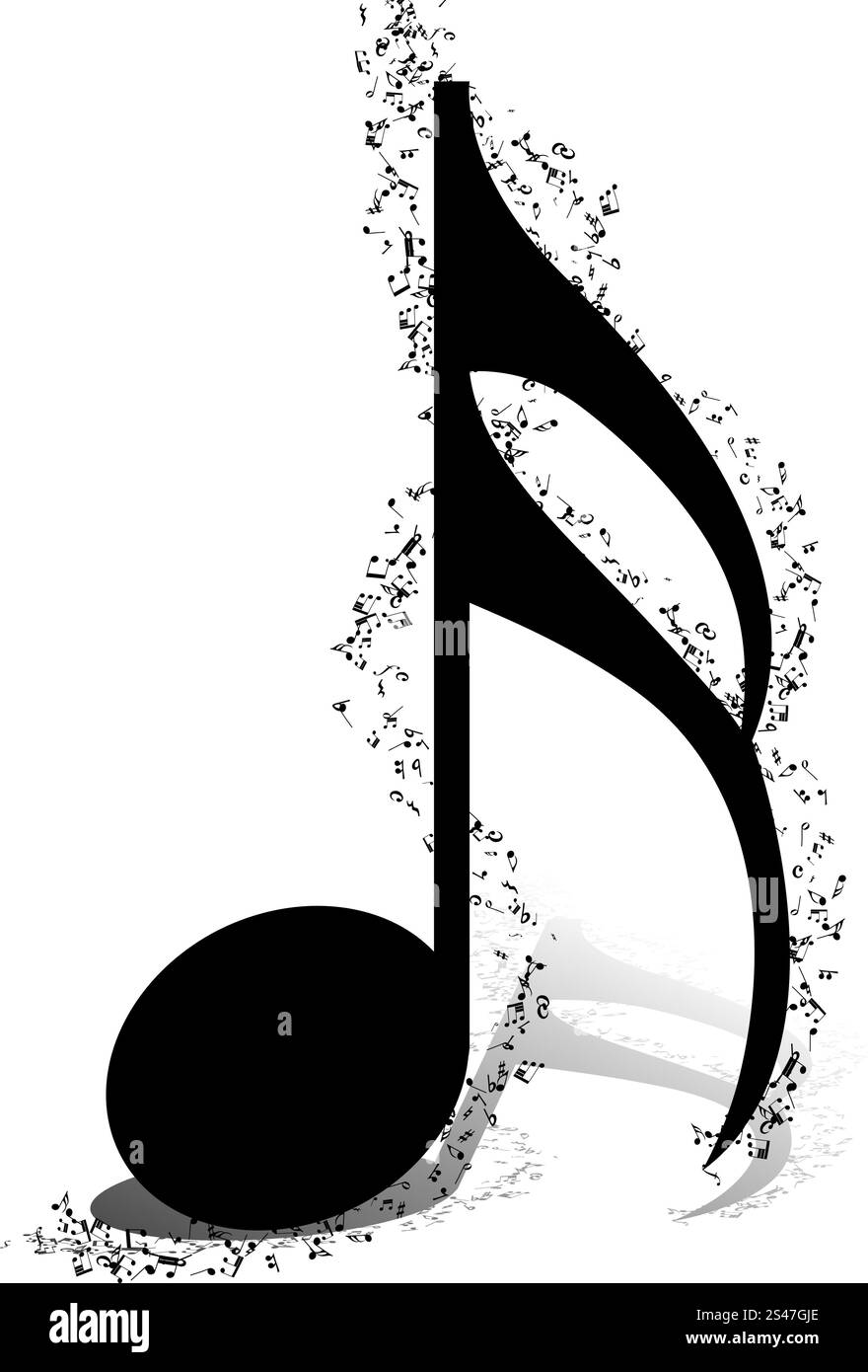 Musikalische Design-Elemente aus Musik Mitarbeiter mit Violinschlüssel und Notizen in den Farben schwarz und weiß. Elegante kreatives Design mit Schatten und Isolated on White. Vektor-Illustration. Stock Vektor