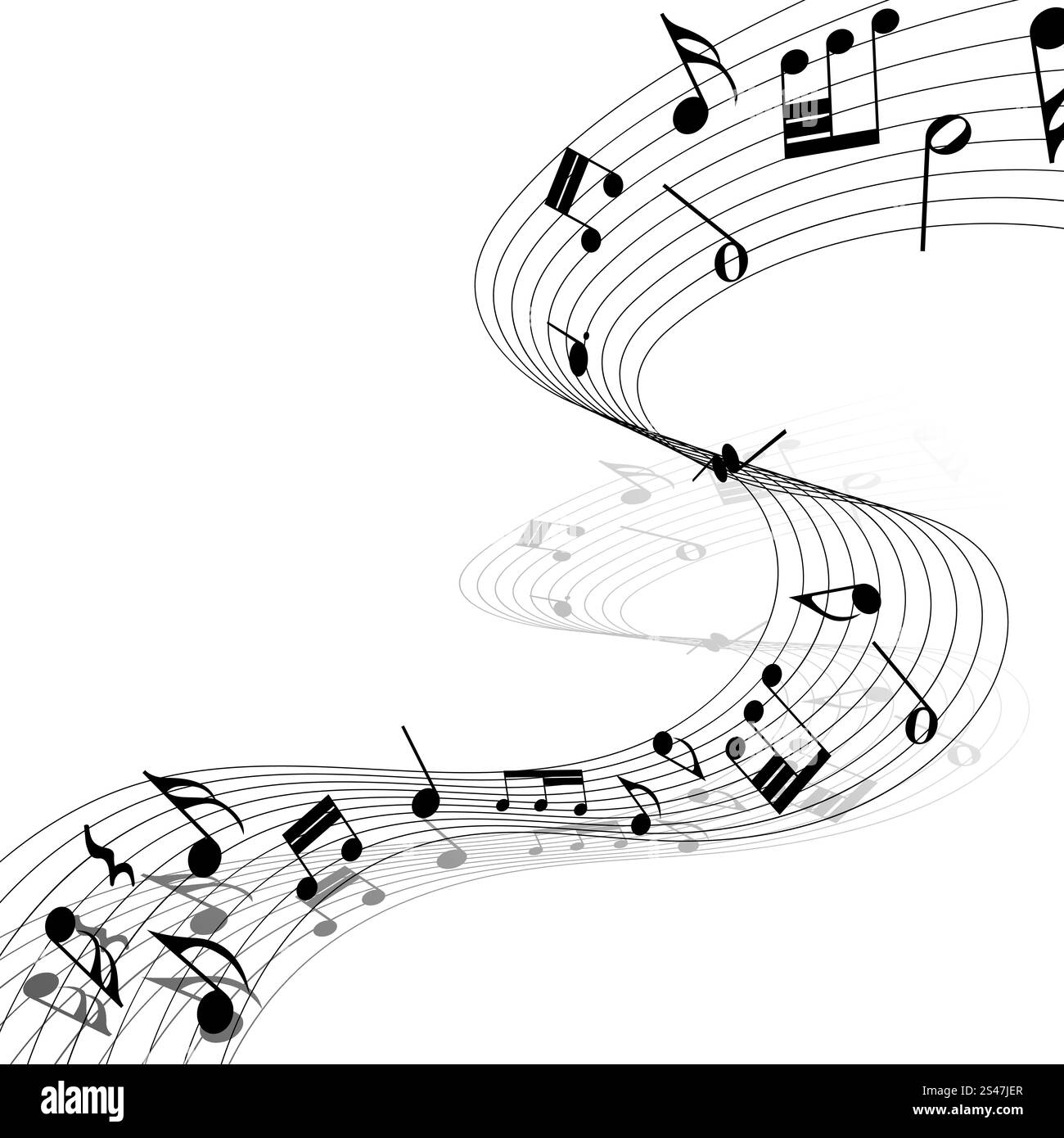 Musikalische Design-Elemente aus Musik Mitarbeiter mit Violinschlüssel und Notizen in den Farben schwarz und weiß. Elegante kreatives Design mit Schatten und Isolated on White. Vektor-Illustration. Stock Vektor