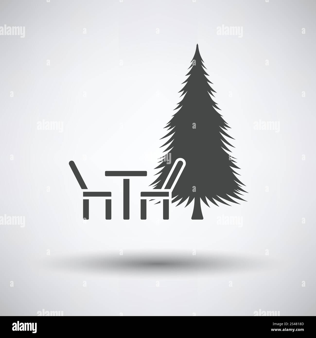 Park Platz und Kiefer Baumsymbol auf grauem Hintergrund mit runden Schatten. Vektor-Illustration. Stock Vektor