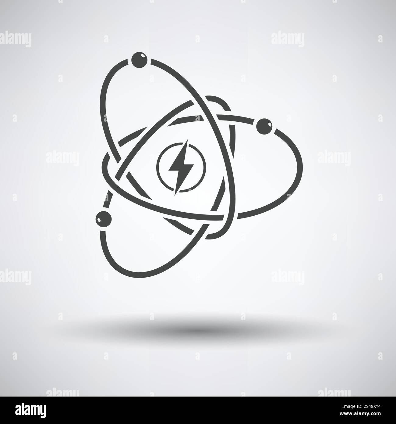 Atom Energie Symbol auf grauem Hintergrund, Runde Schatten. Vektor-Illustration. Stock Vektor