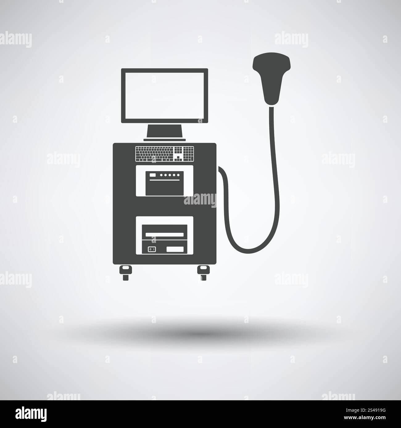 Ultraschall Diagnostik Maschinensymbol auf grauem Hintergrund, Runde Schatten. Vektor-Illustration. Stock Vektor