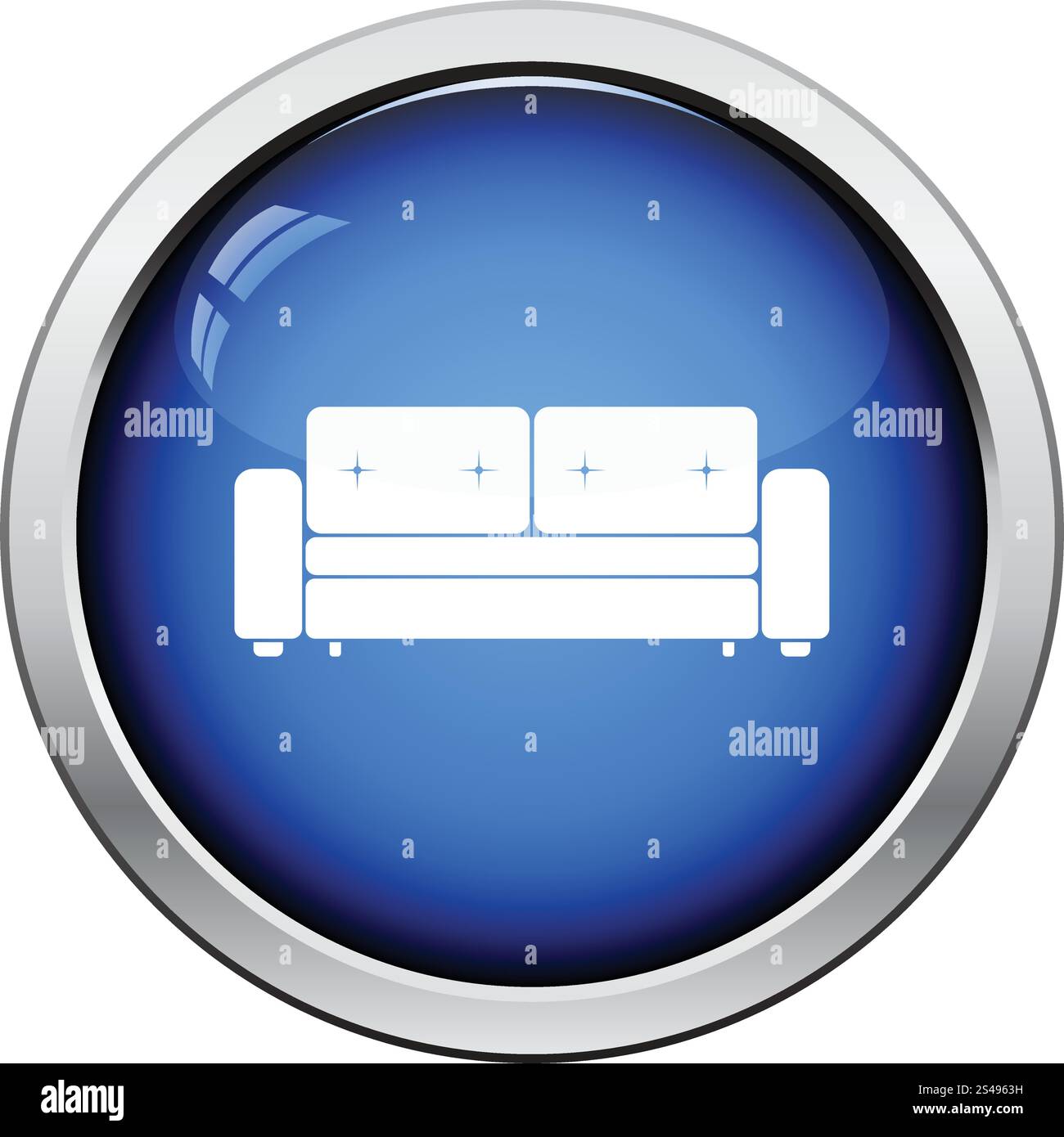 Kino-Sofa-Symbol. Glänzende Knopf-Design. Vektor-Illustration. Stock Vektor