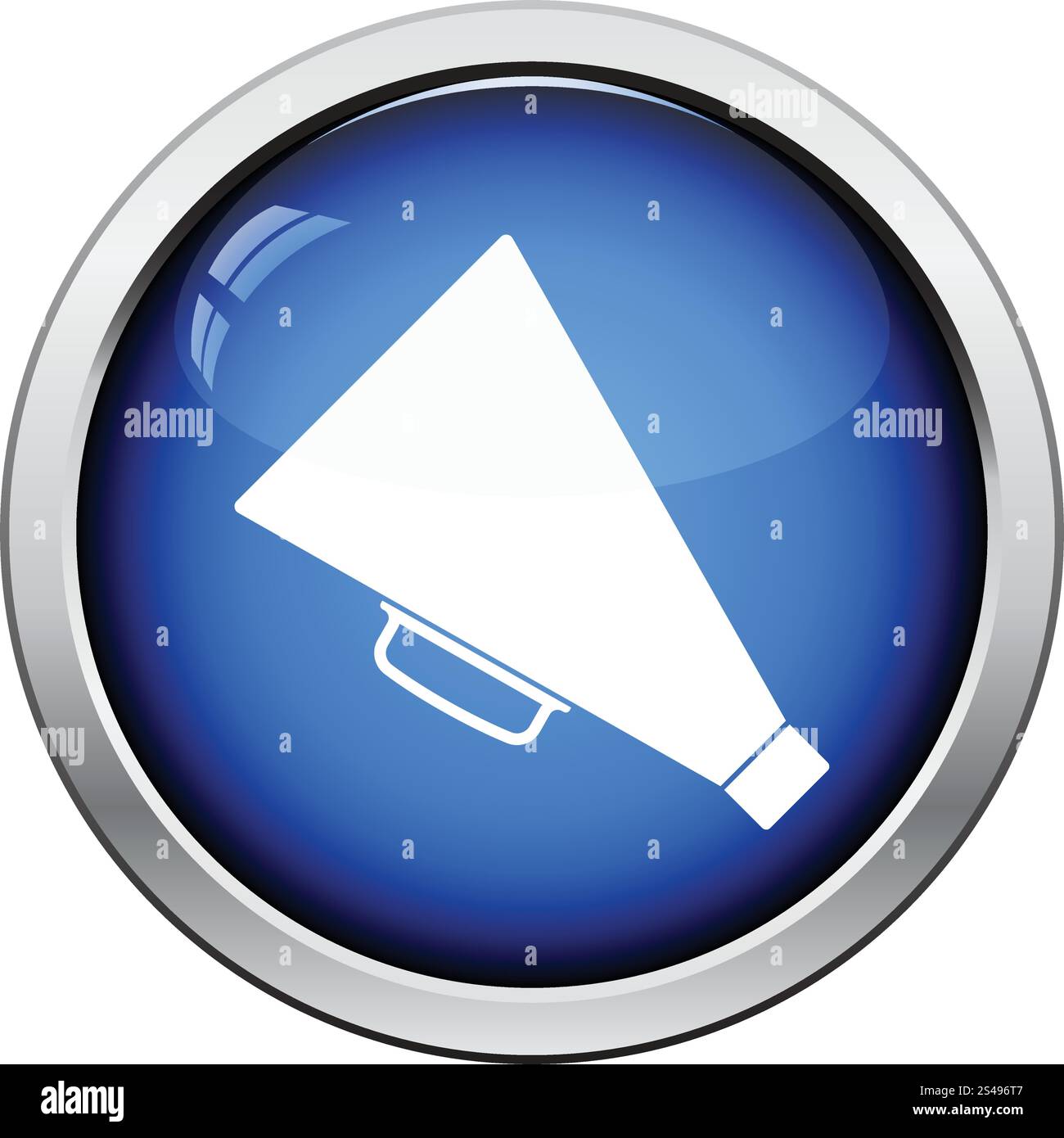 Direktor-Megaphon-Symbol. Glänzende Knopf-Design. Vektor-Illustration. Stock Vektor