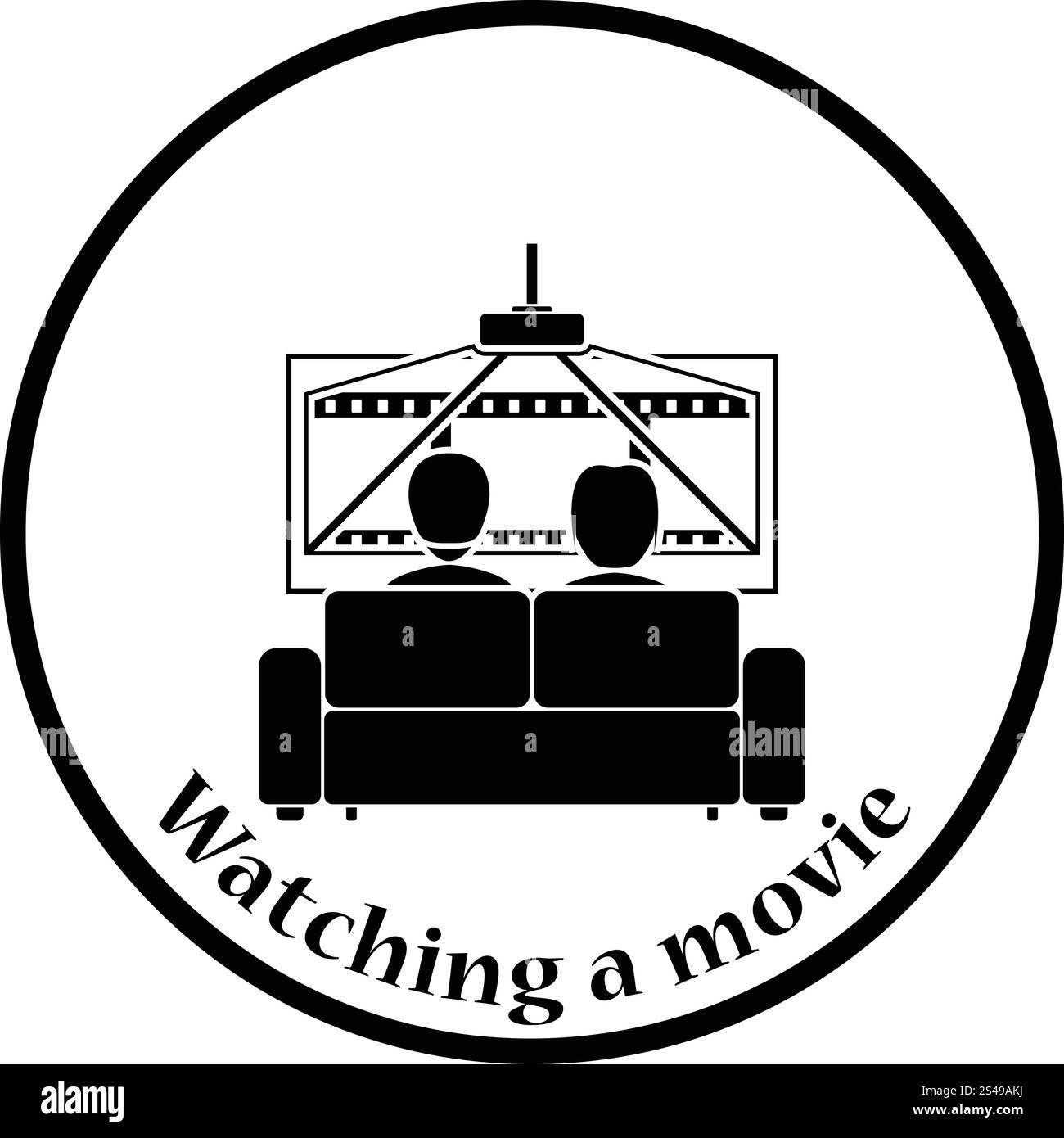 Kino-Sofa-Symbol. Dünnen Kreis Design. Vektor-Illustration. Stock Vektor