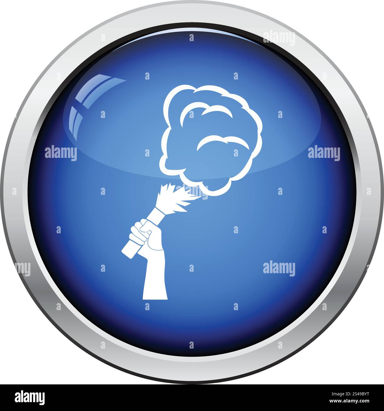 Fußball Fans Hand Betrieb verbrannt Fackel mit Rauch-Symbol. Glänzende Knopf-Design. Vektor-Illustration. Stock Vektor