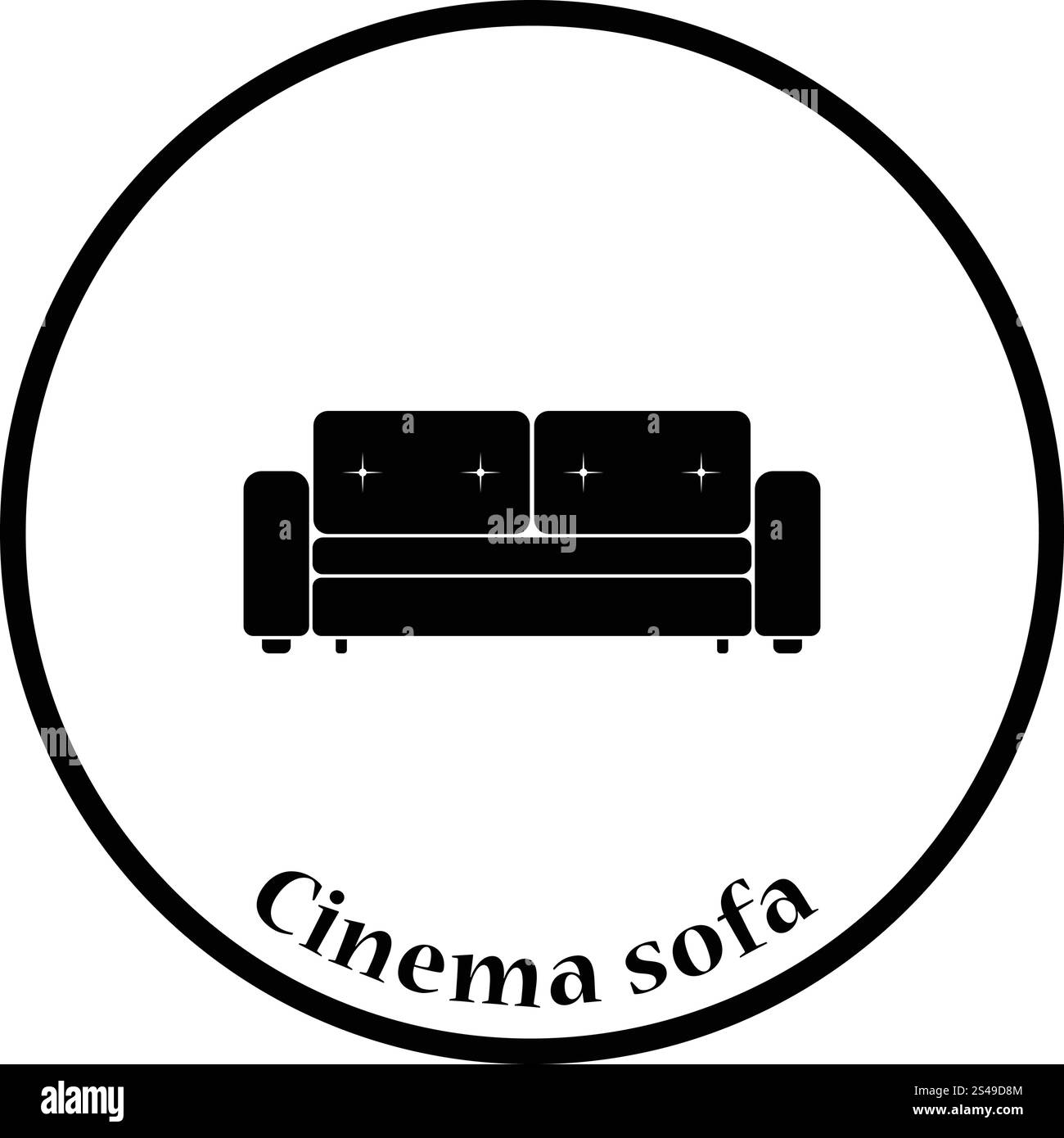 Kino-Sofa-Symbol. Dünnen Kreis Design. Vektor-Illustration. Stock Vektor