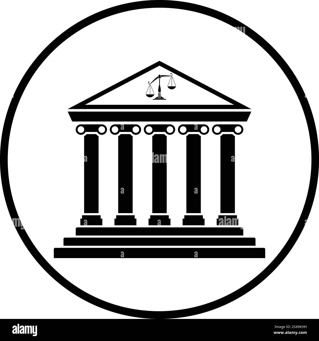 Gerichtsgebäude-Symbol. Dünnen Kreis Design. Vektor-Illustration. Stock Vektor