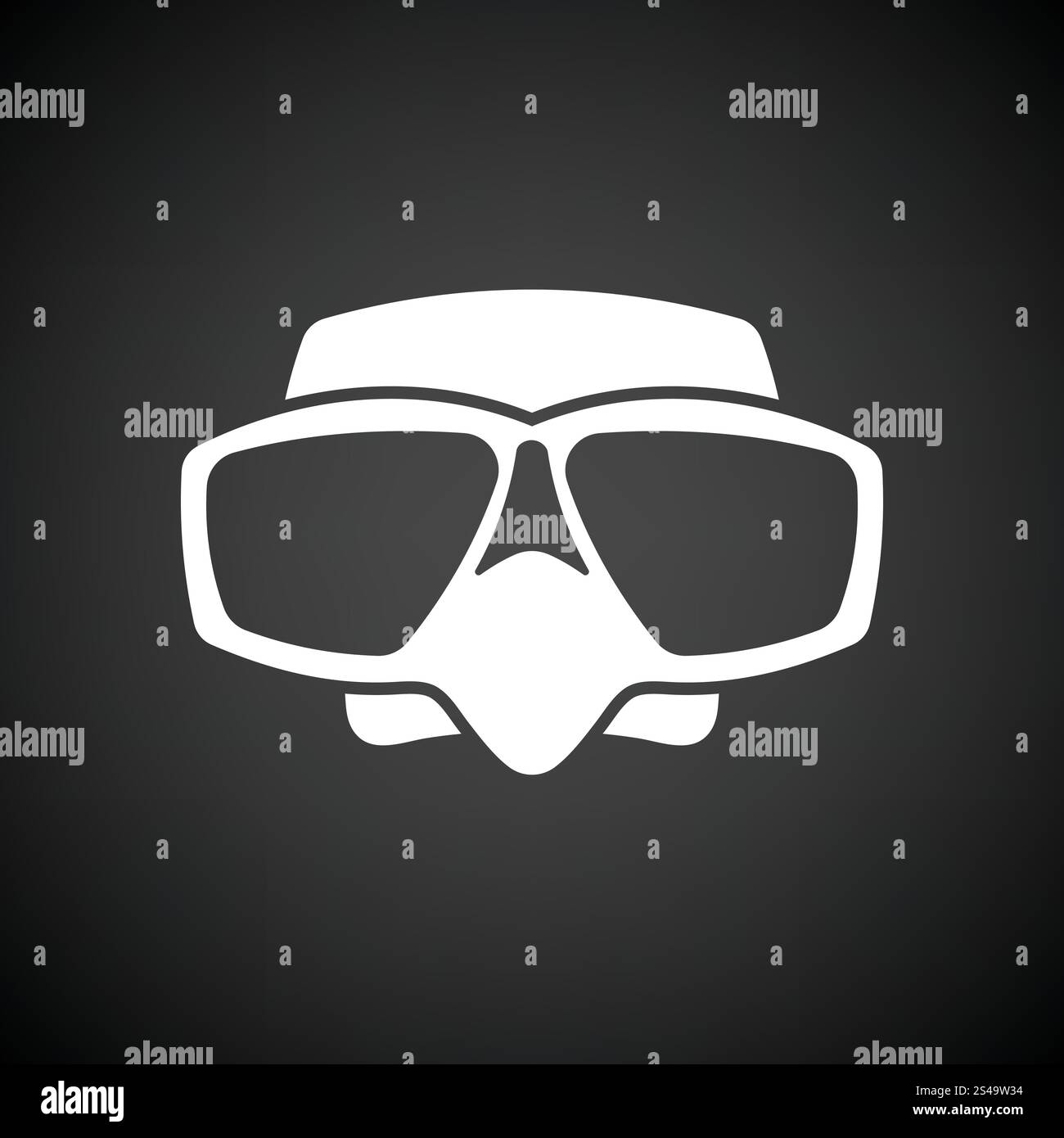 Ikone der Tauchermaske. Schwarzer Hintergrund mit weißen. Vektor-Illustration. Stock Vektor