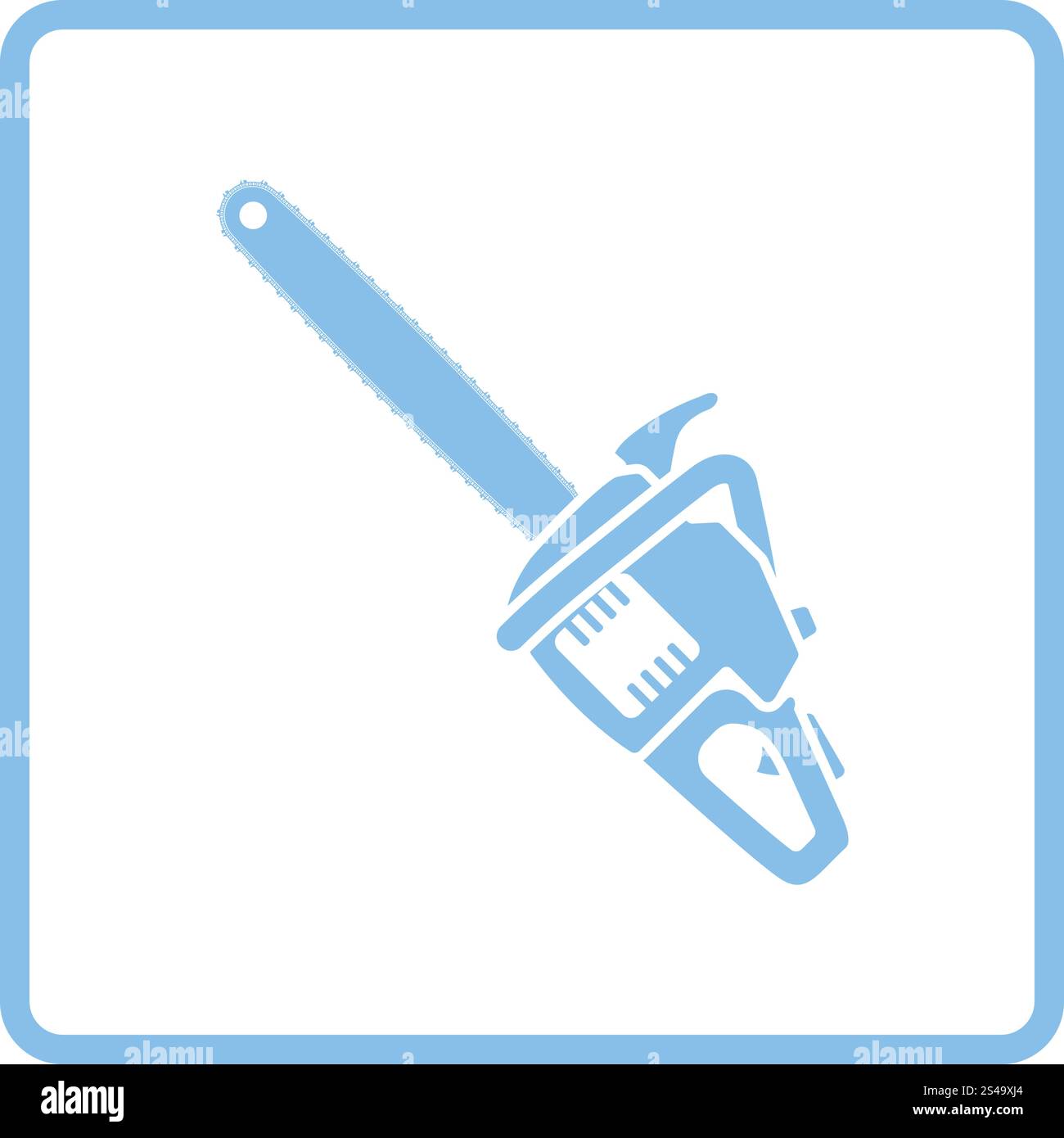 Kettensäge-Symbol. Blauer Rahmen-Design. Vektor-Illustration. Stock Vektor