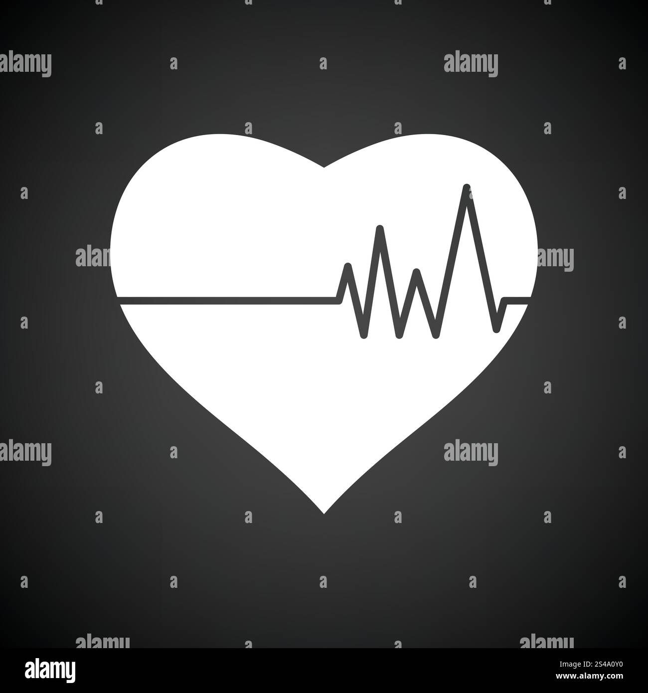 Herz mit Cardio-Diagramm-Symbol. Schwarzer Hintergrund mit weißen. Vektor-Illustration. Stock Vektor