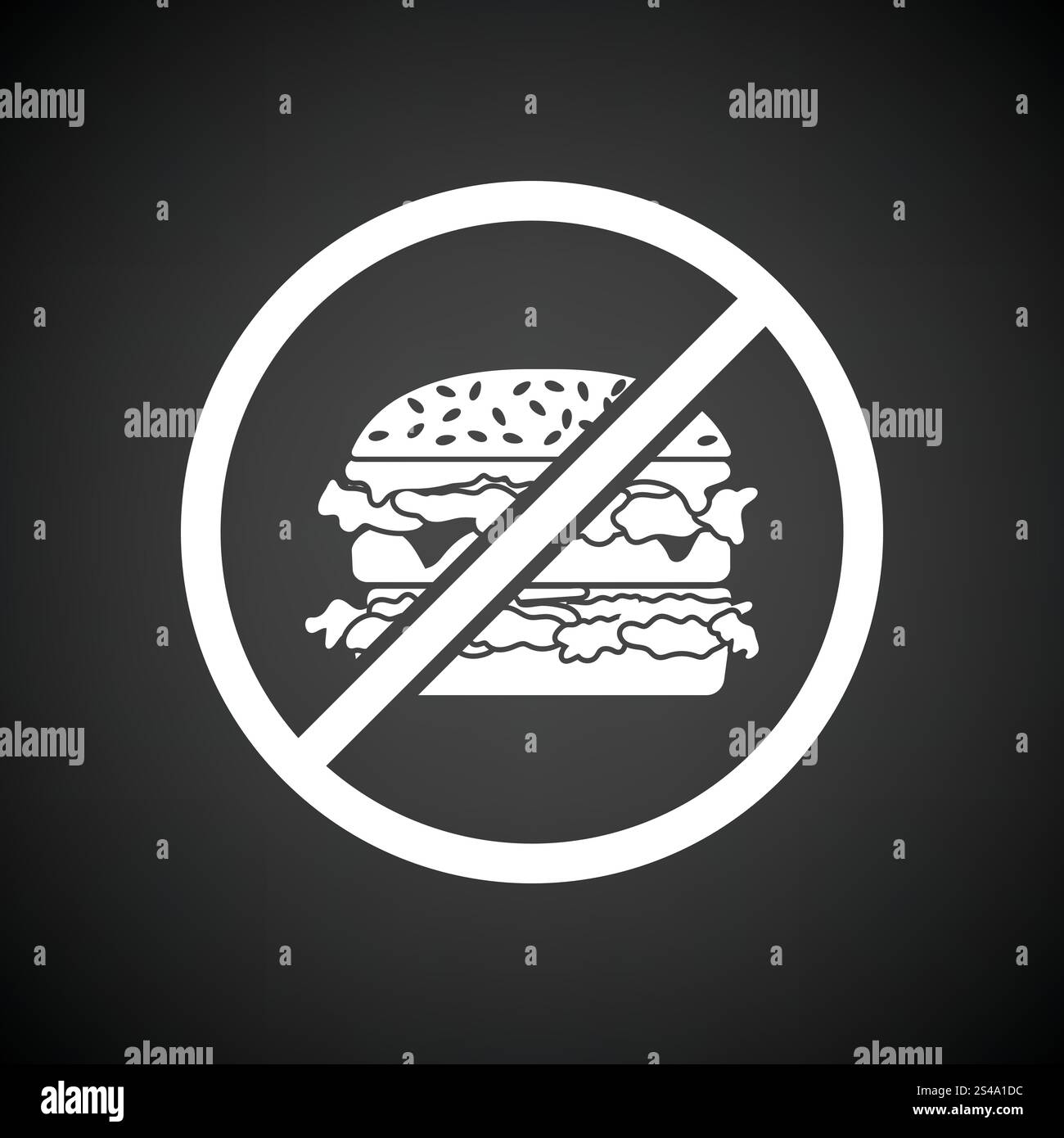 Verbotene Hamburger-Symbol. Schwarzer Hintergrund mit weißen. Vektor-Illustration. Stock Vektor