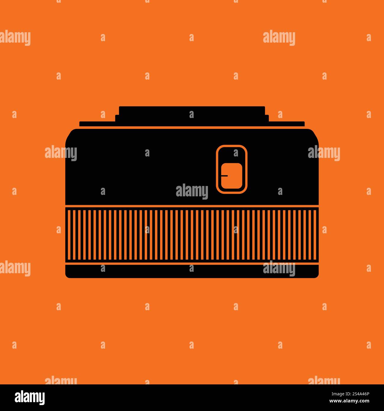 Ikone der Foto-Kamera-50 mm-Objektiv. Orangefarbenen Hintergrund mit schwarz. Vektor-Illustration. Stock Vektor