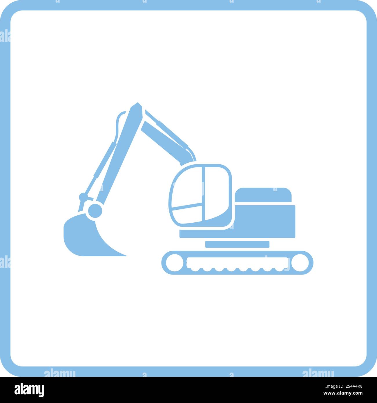 Ikone des Bau-Bagger. Blauer Rahmen-Design. Vektor-Illustration. Stock Vektor