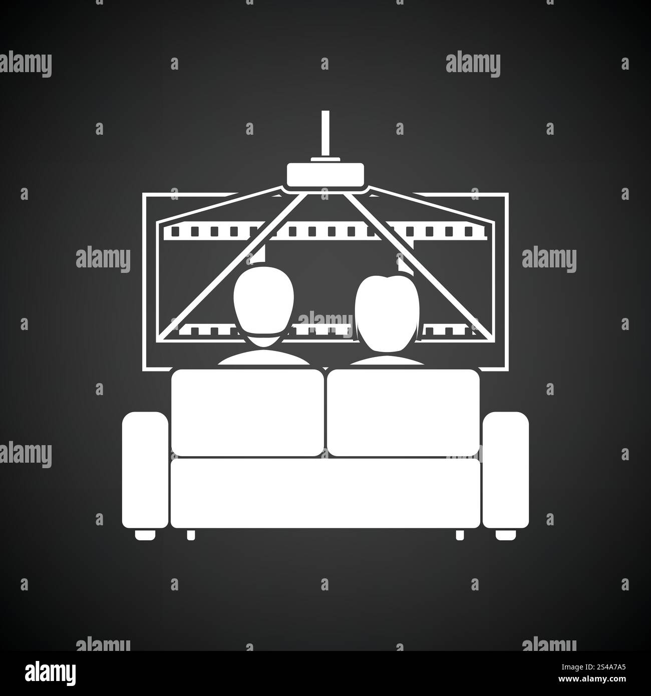 Kino-Sofa-Symbol. Schwarzer Hintergrund mit weißen. Vektor-Illustration. Stock Vektor