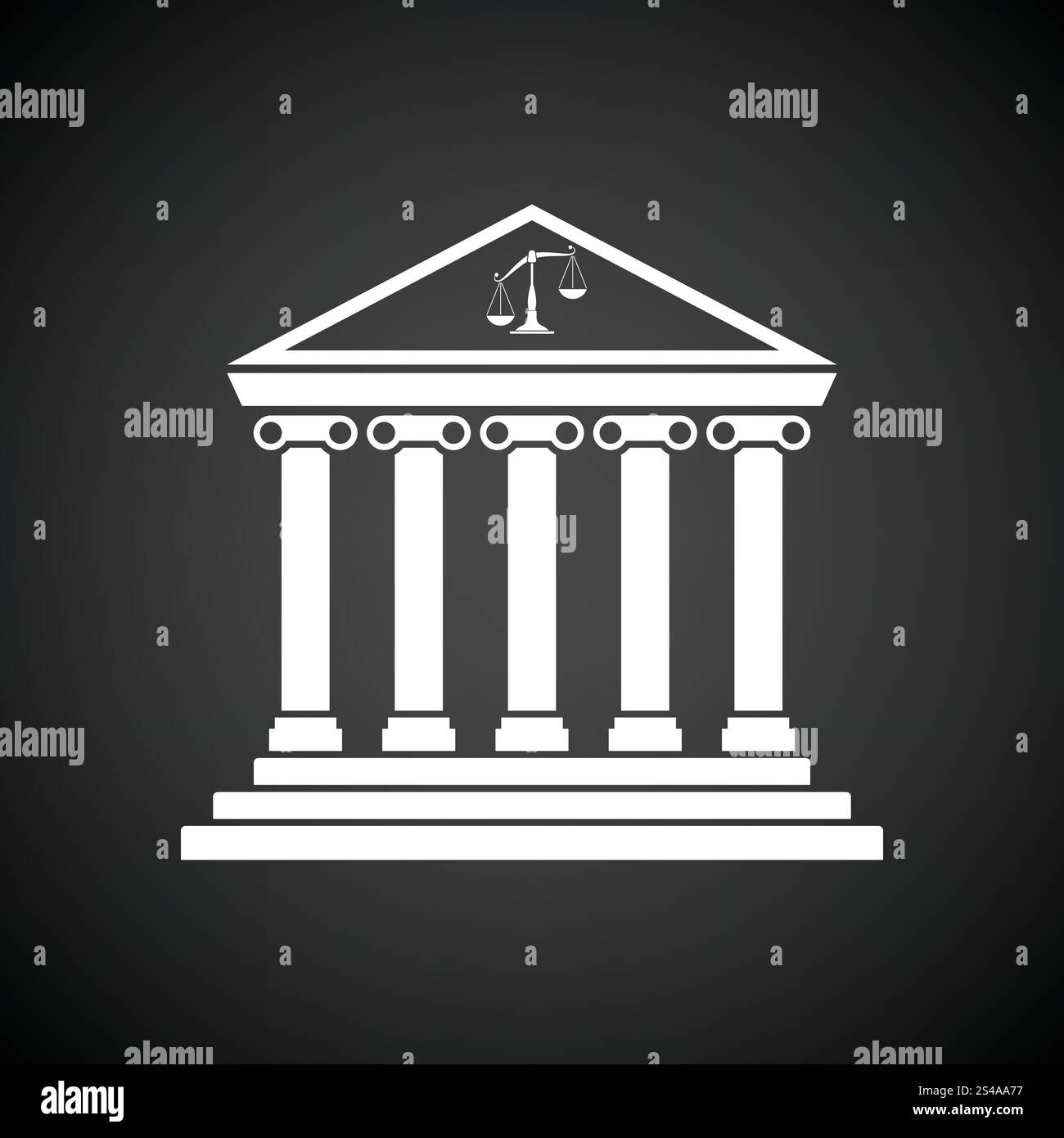 Gerichtsgebäude-Symbol. Schwarzer Hintergrund mit weißen. Vektor-Illustration. Stock Vektor