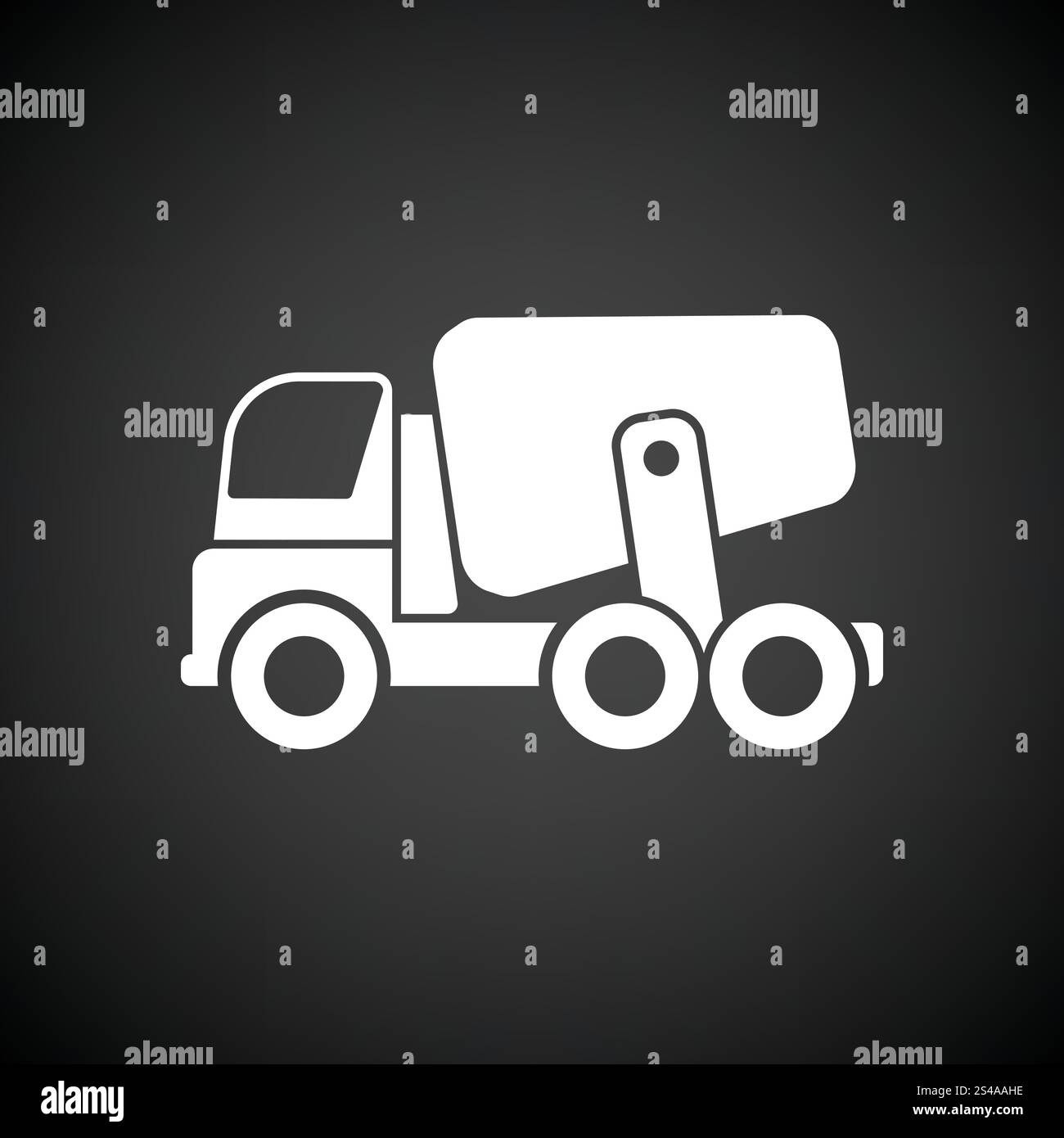 Ikone der Betonmischer-LKW. Schwarzer Hintergrund mit weißen. Vektor-Illustration. Stock Vektor