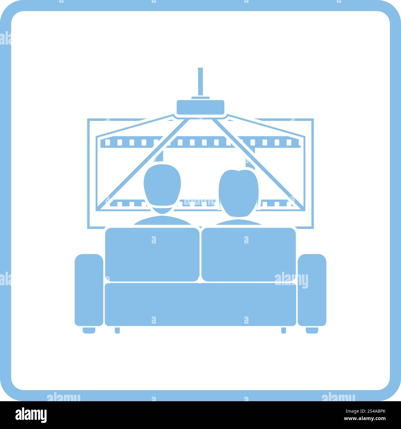 Kino-Sofa-Symbol. Blauer Rahmen-Design. Vektor-Illustration. Stock Vektor