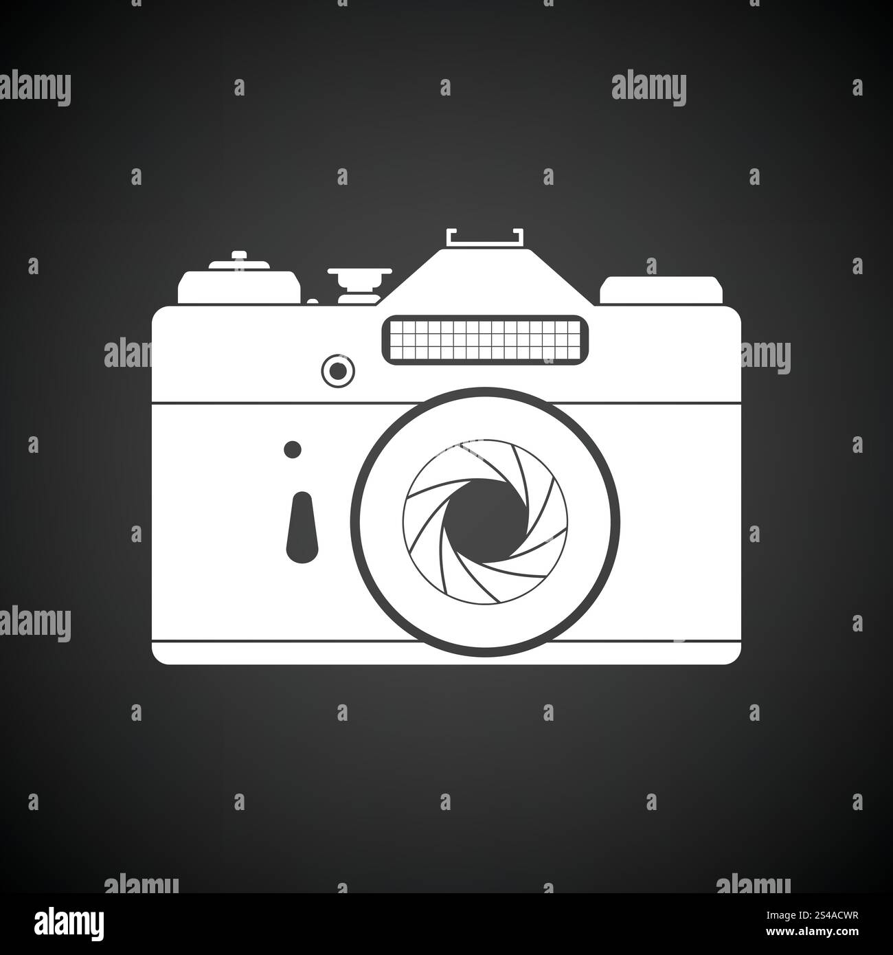 Ikone des Retro-Film-Foto-Kamera. Schwarzer Hintergrund mit weißen. Vektor-Illustration. Stock Vektor