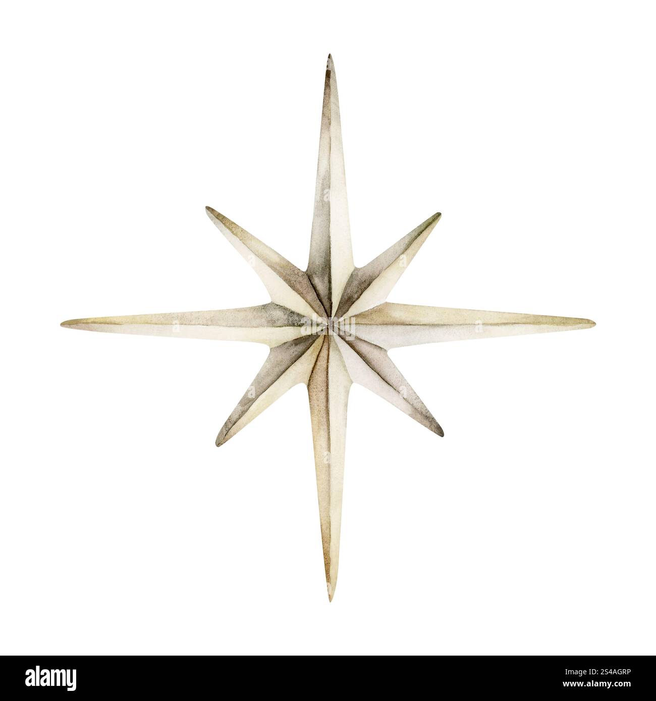 Stern. Dekorativer Stern mit acht Punkten. Aquarell Hand gezeichnete Illustration isoliert auf weißem Hintergrund für Kinderzimmer Kinder Baby Kinder Design, Ramadan Kare Stockfoto