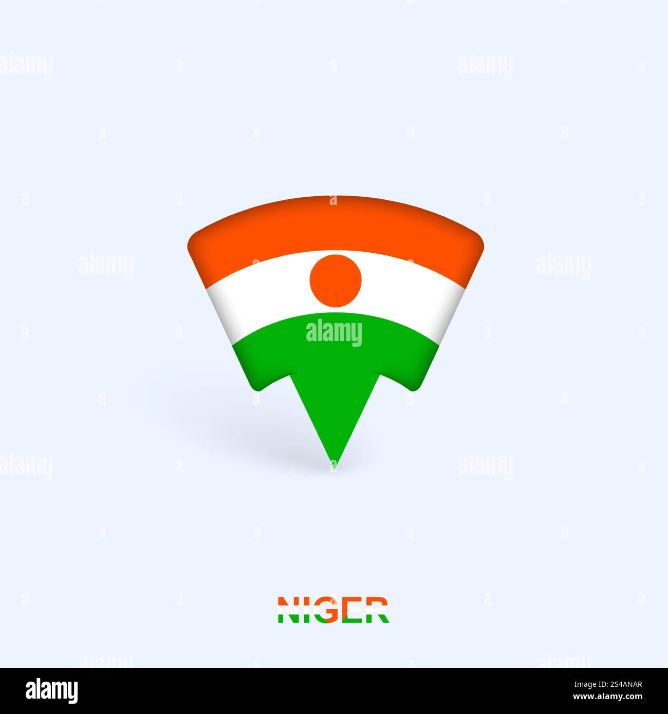 Niger Flag Map Pointer Design mit Schatten. Vektor-Illustrator. Stock Vektor