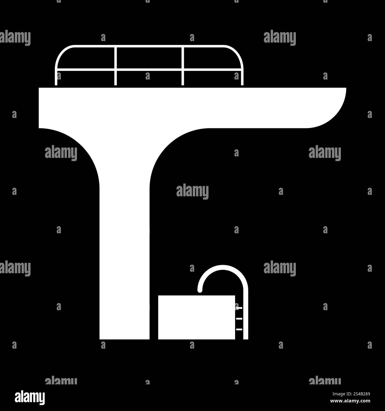 Der Pool mit einem Sprungturm ist ein Wahrzeichen. Der Pool mit einem Sprungturm ist ein Wahrzeichen. Flache Ausführung. Stock Vektor