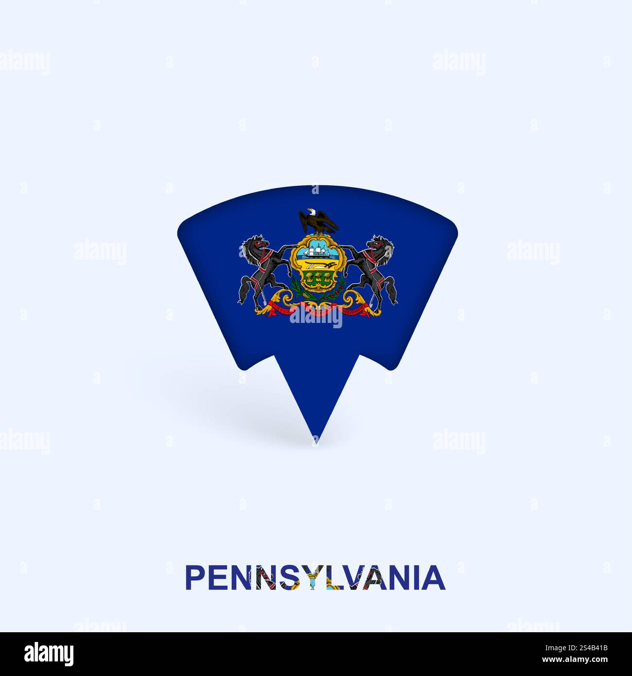 Pennsylvania Flag Map Pointer Design mit Schatten. Vektor-Illustrator. Stock Vektor