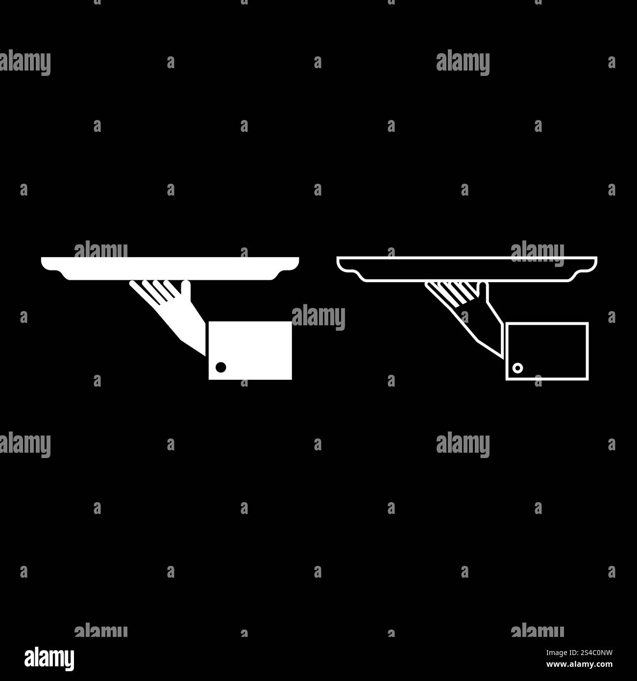 Hand mit Tray Icon Set Farbe: weiß Abbildung: Flat Style simple Image outline Stock Vektor
