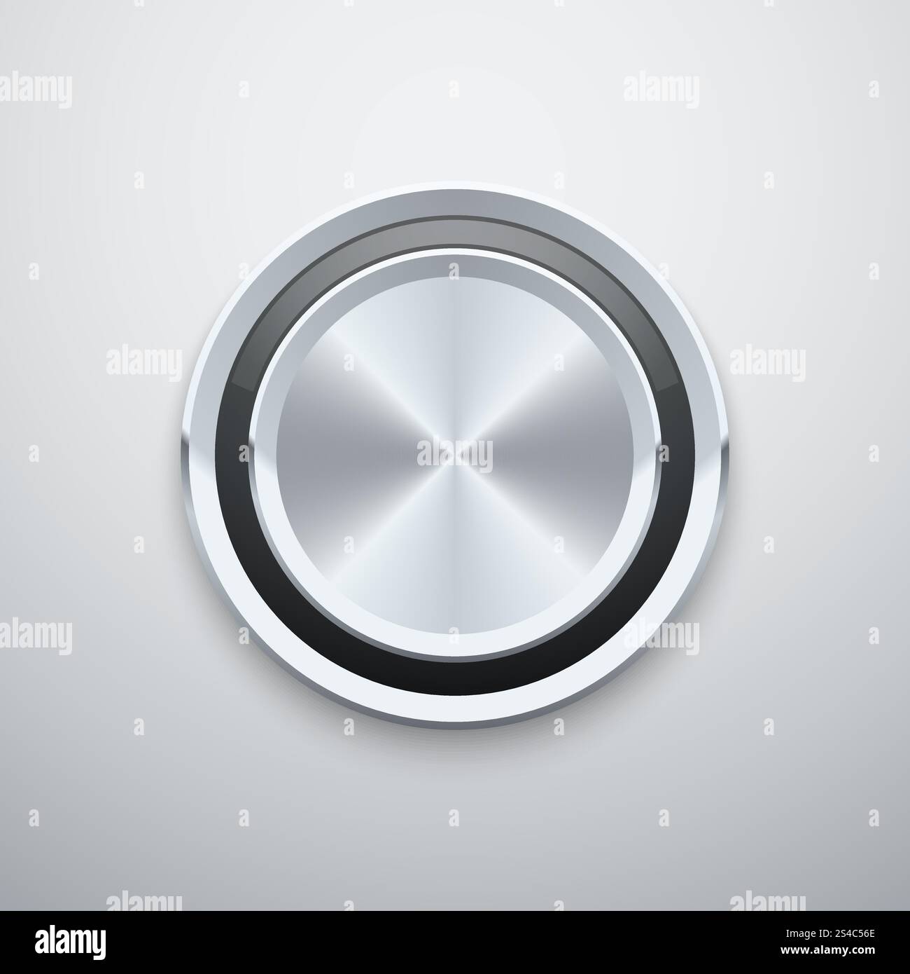 Realistische Metall Chrom Silber Stahl runde Vektorknopf Knopf. Realistische Metall Chrom Silber Stahl runde Vektorknopf Knopf. Benutzeroberfläche zur Lautstärkeregelung für die Musikabbildung Stock Vektor
