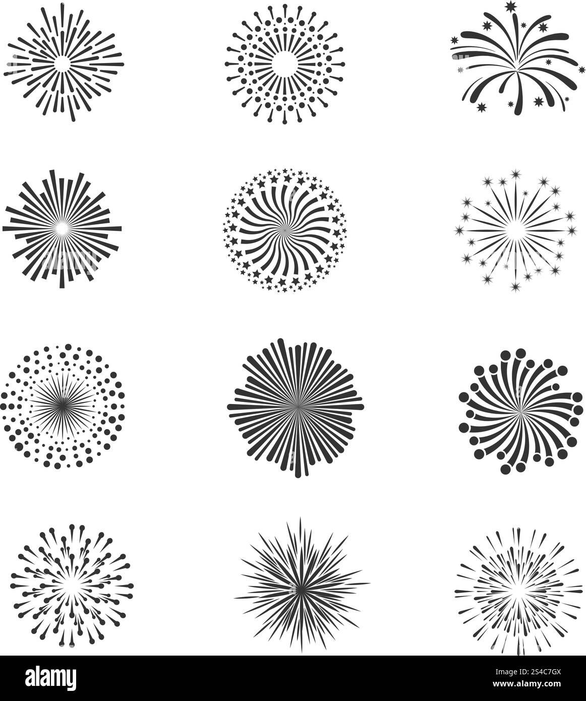 Festliches Feuerwerk, Sternenexplosion-Vektor-Sammlung. Festliches Feuerwerk, Sternenexplosion-Vektor-Sammlung. Einfarbiges Feuerwerk zur Illustration der Feiertage Stock Vektor