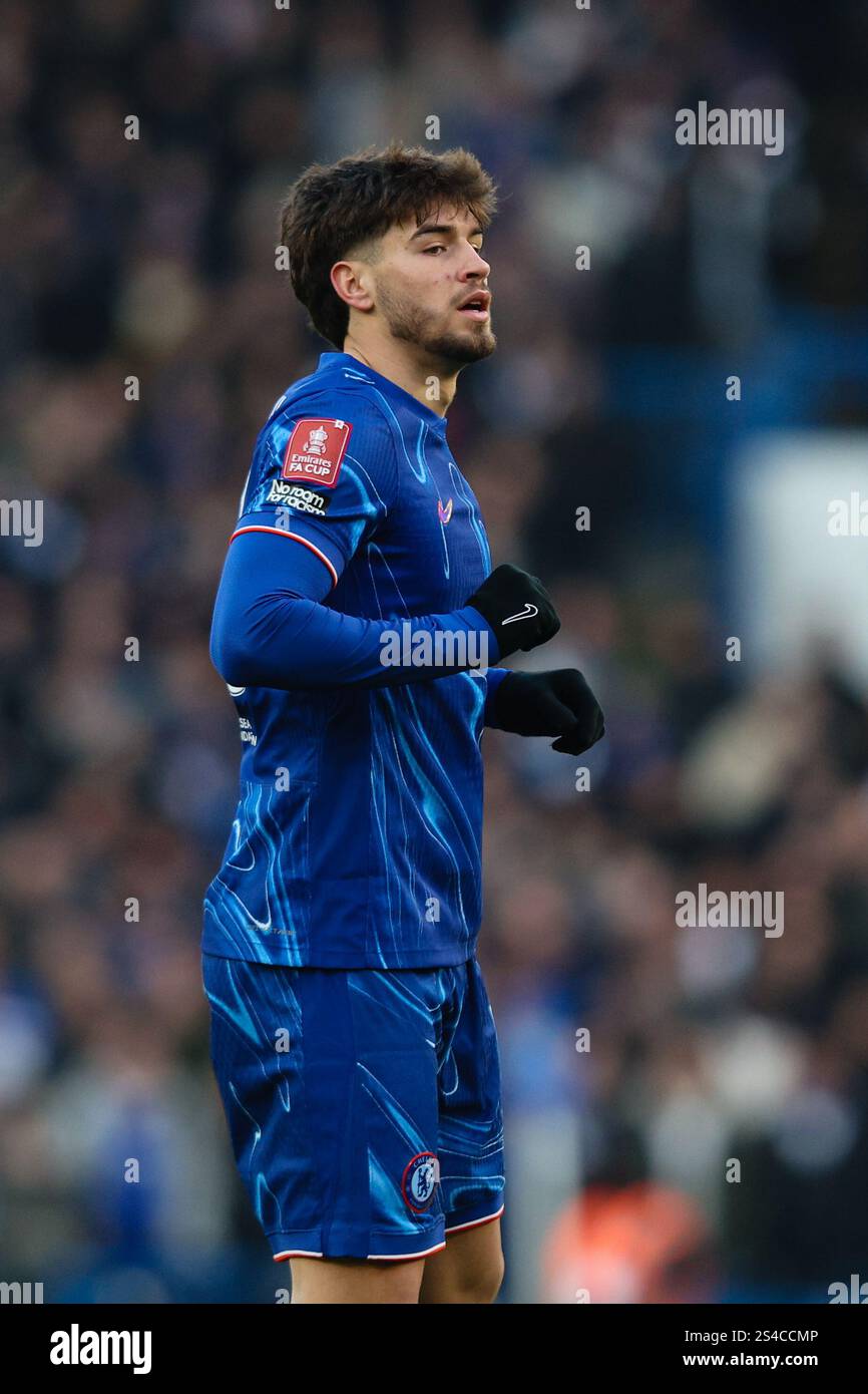 LONDON, UK - 11. Januar 2025: Marc Guiu aus Chelsea beim Spiel der dritten Runde des FA Cup zwischen Chelsea FC und Morecambe FC in Stamford Bridge (Credit: Craig Mercer/ Alamy Live News) Stockfoto