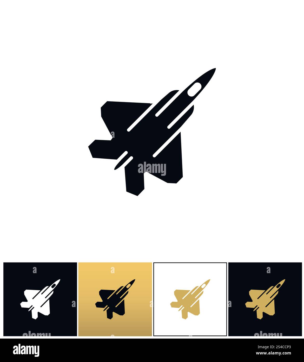 Air Force Navy Luftwaffe Vektor Militärflugzeug oder Kampfflugzeug Symbol. Air Force Navy Icon Luftwaffe Vektor Militärflugzeug oder Kampfflugzeug Vektor Icon. Luftwaffe Marine Icon Luftwaffe Vektor Militärflugzeug oder Kampfflugzeug Piktogramm auf schwarzem, weißem und goldenem Hintergrund Stock Vektor
