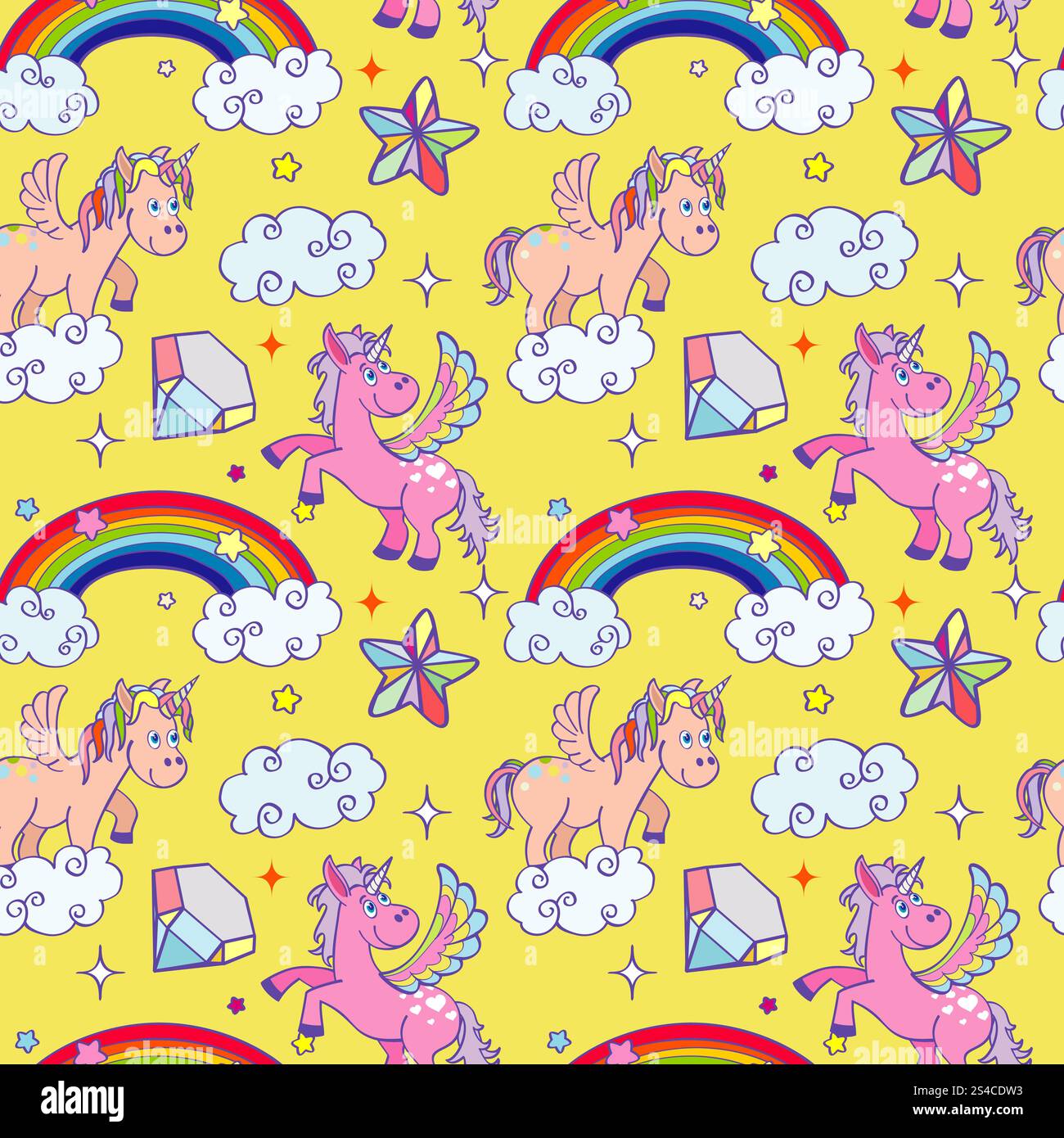 Wunder-Einhorn-Zauberer nahtloser Hintergrund. Wunder-Einhorn-Zauberer nahtloser Hintergrund. Niedliches Pony mit Regenbogenfarbe. Vektorabbildung Stock Vektor