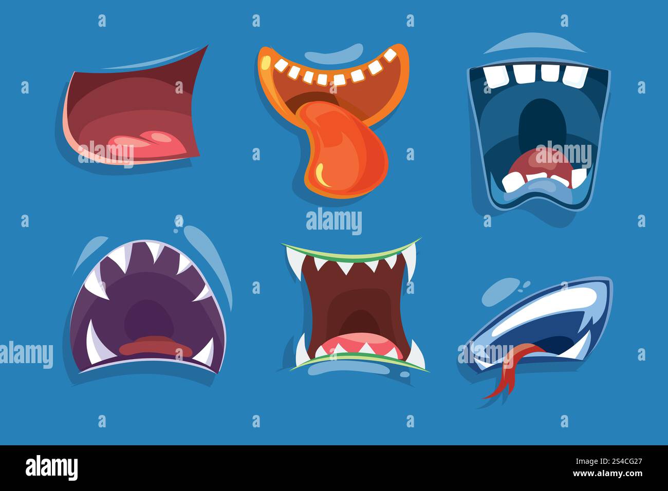Niedliches Monster Münder Vektor-Set. Niedliches Monster Münder Vektor-Set. Monsterausdruck lustig, Zunge und Monster-Münder mit Zähnen Illustration Stock Vektor