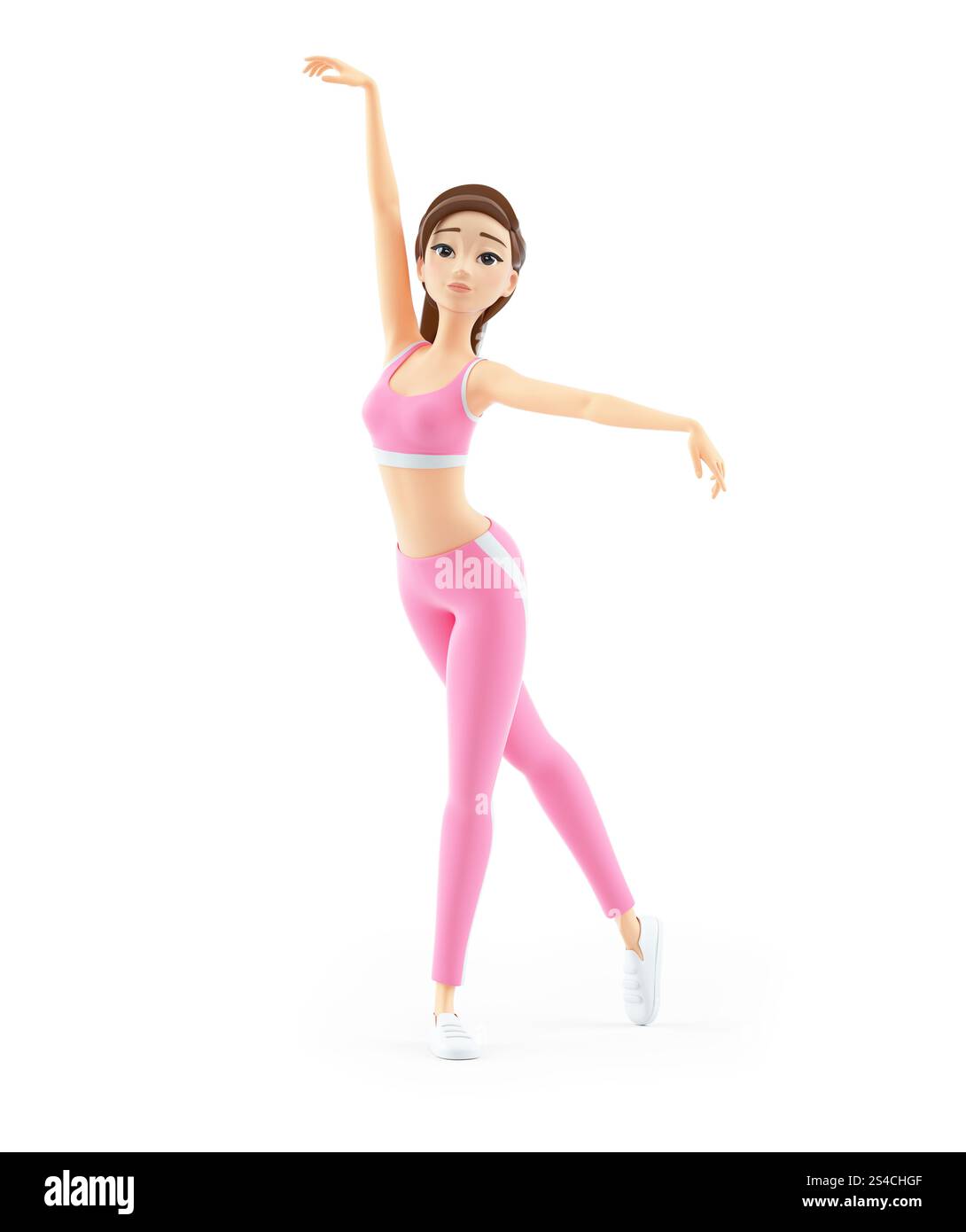 3D sportliche Frau Balletttanz Pose Stockfoto