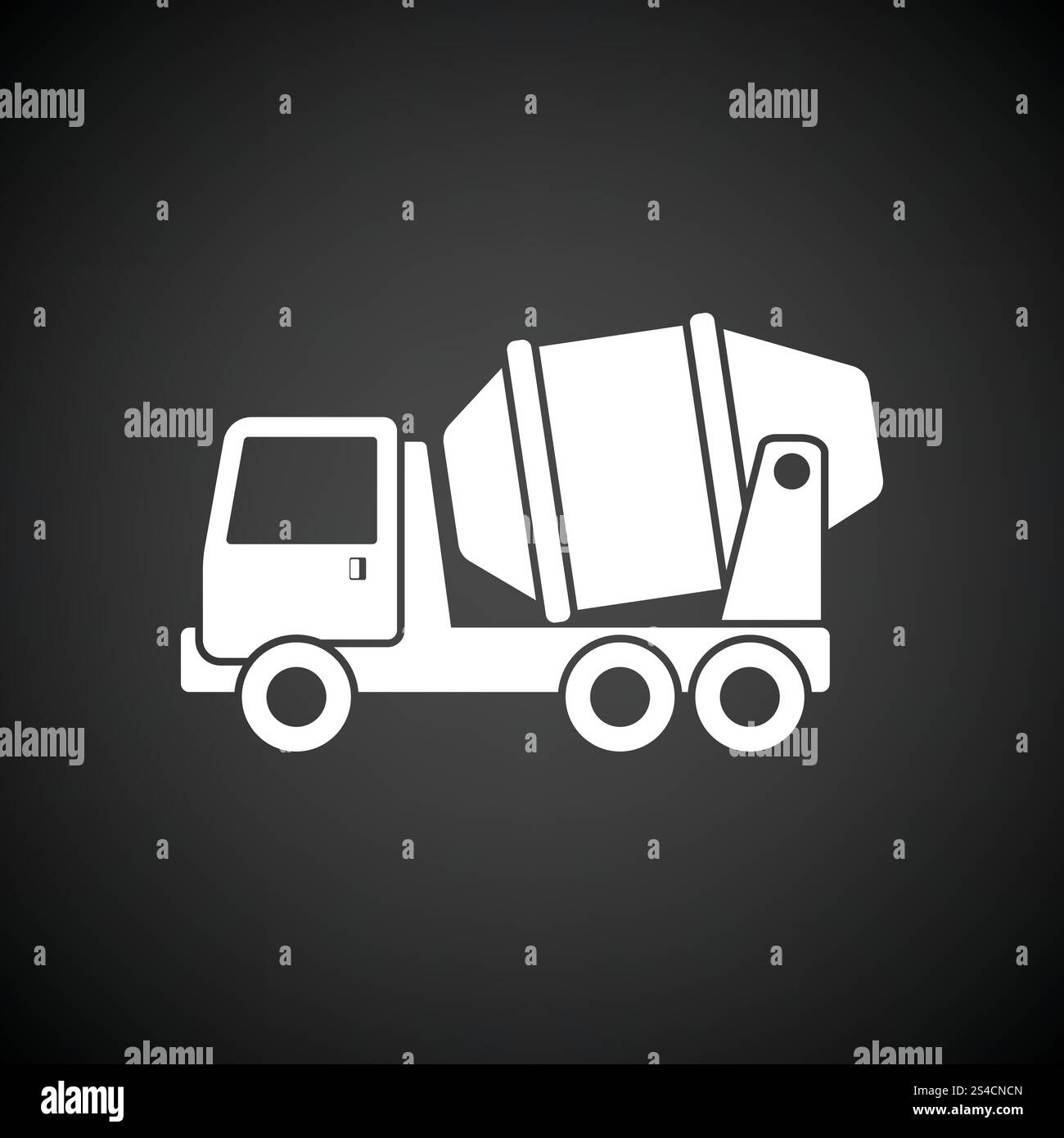 Ikone der Betonmischer-LKW. Schwarzer Hintergrund mit weißen. Vektor-Illustration. Stock Vektor