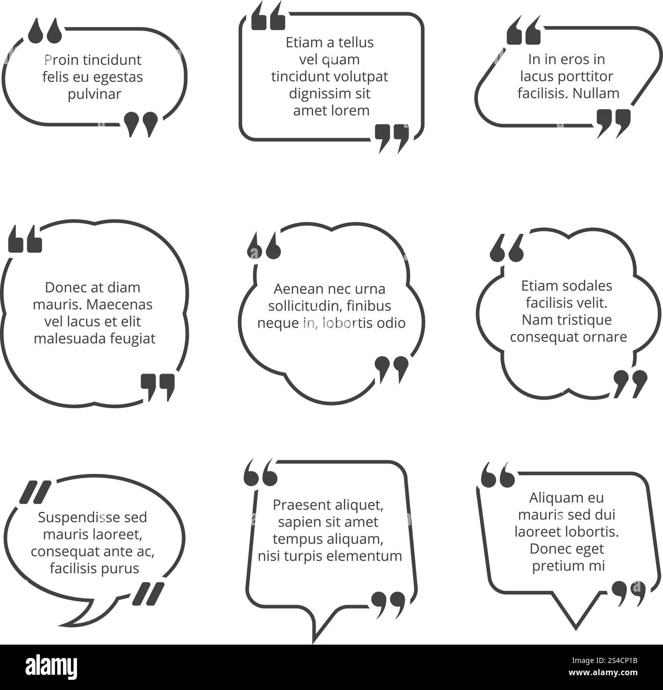 Zitattextblase festgelegt. Textblase mit Komma-Vektorvorlagen. Angebot Box Design Kollektion Stock Vektor