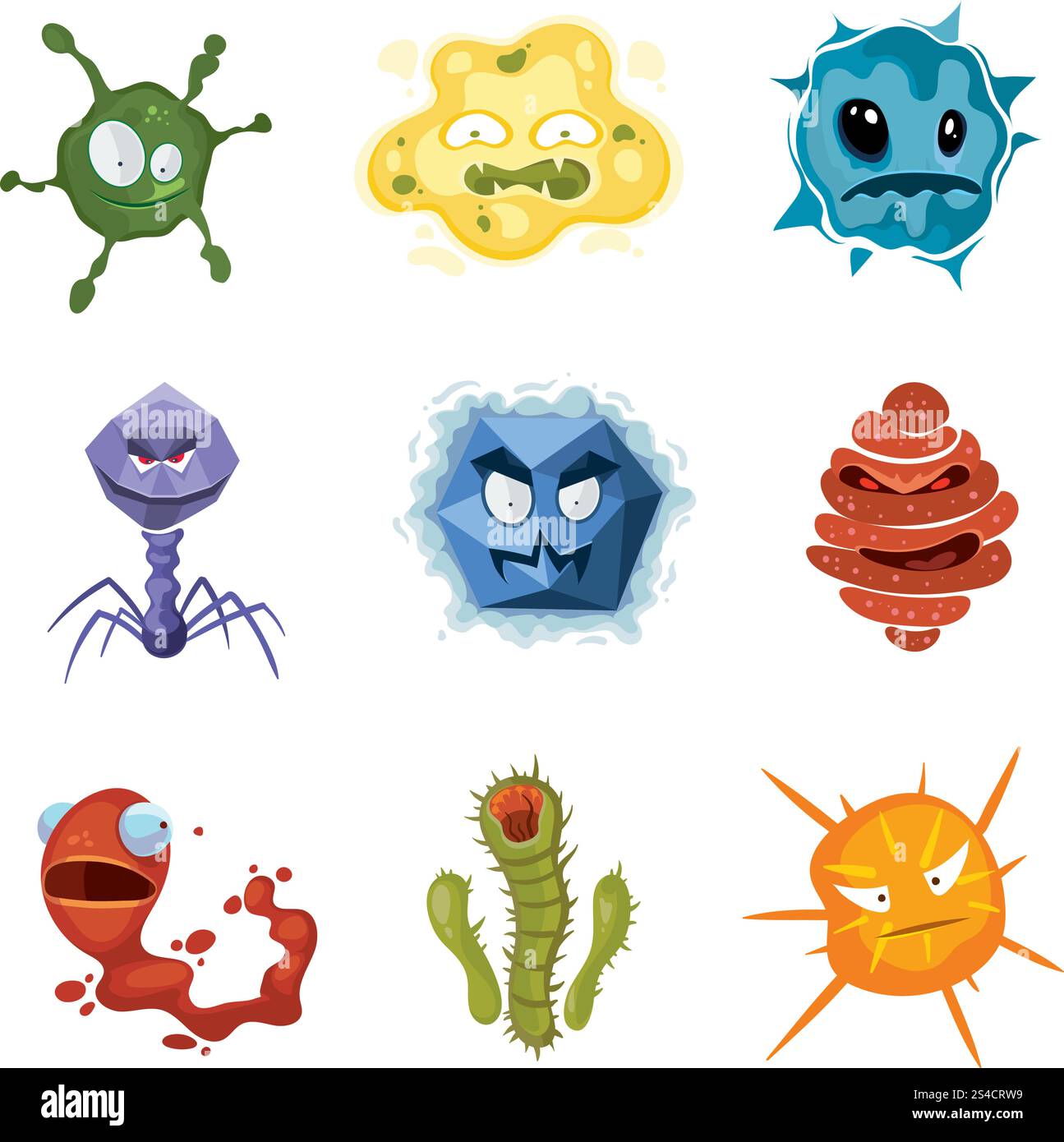 Vektor-Cartoon hässliche Viren Charaktere, Monster Grippe Mikroben Set. Vektor-Cartoon hässliche Viren Charaktere, Monster Grippe Mikroben Set. Illustration der hässlichen Mikroorganismus-Sammlung Stock Vektor