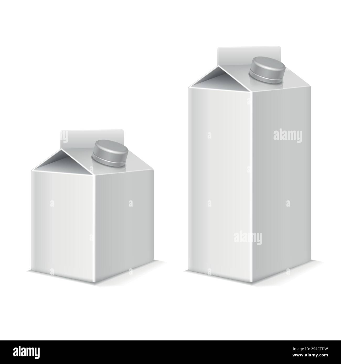 Papier Milch und Saft Produkt tetra Pack Container Vektor Mockups Set. Papier Milch und Saft Produkt tetra Pack Container Vektor Mockups Set. Verpackungspapier für Getränke, Modellverpackung für Milch oder Saft Illustration Stock Vektor