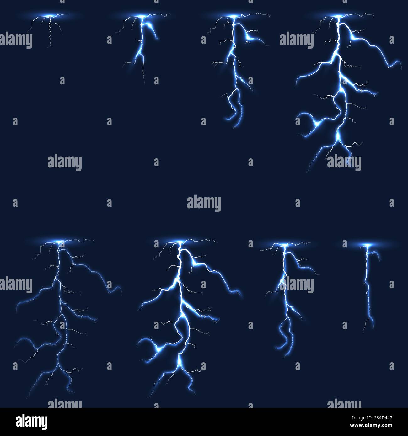Lightning, Thunderbolt fx Animationsrahmen Sprite Vektor Illustration. Gefahr durch elektrischen Blitzschlag, leichter elektrischer, kraftvoller Blitzschlag. Lightning, Thunderbolt fx Animationsrahmen Sprite Vektor Illustration Stock Vektor
