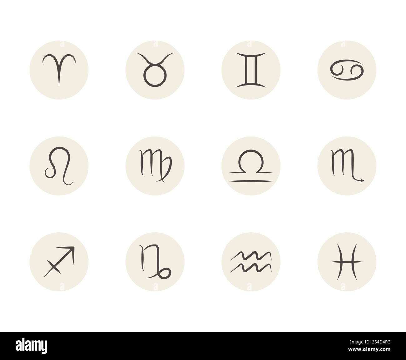 Satz von Vektorzeichen in Kreisen weißem Hintergrund. Illustration des Astrologie-Kalenders. Satz von Vektorzeichen in Kreisen weißem Hintergrund Stock Vektor