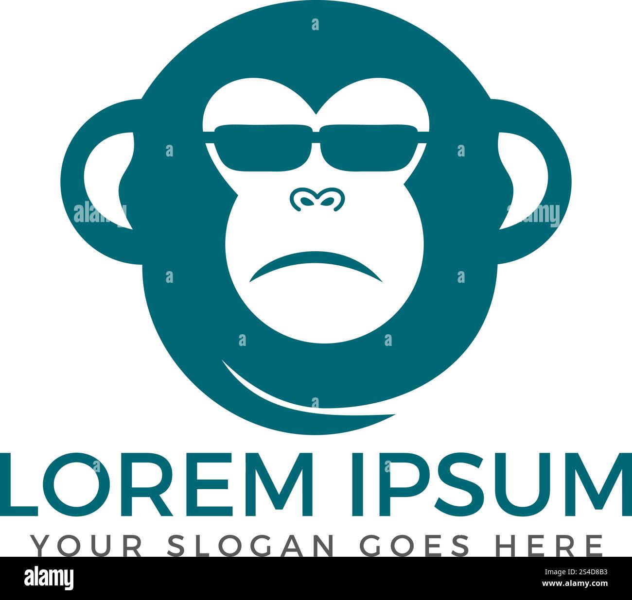 Affe mit Brille Maskottchen Karikatur unterzeichnen. Vektor Logo Design. Stock Vektor