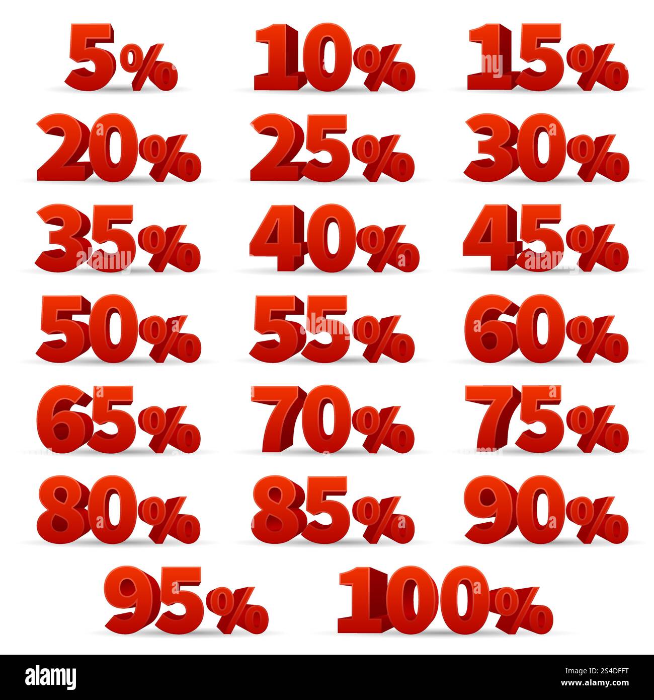 Rabatt 3D Zahlen Vektorsatz. Schilder mit 10 Rabatt und 50 Rabatt auf % Rabatt. Rabatt 3D Zahlen Vektorsatz. 10 % Rabatt auf Ladenschilder Stock Vektor