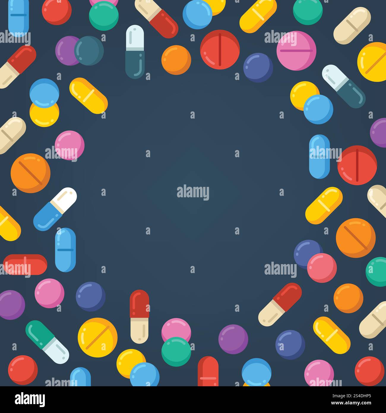 Arzneimittel Tabletten, Pillen, Medikamente, Kapseln. Hintergrund des gesunden Vektorkonzepts. Farbige Tablette und Pille, pharmazeutische Vitaminkapsel Pillen Illustration. Arzneimittel Tabletten, Pillen, Medikamente, Kapseln. Hintergrund des gesunden Vektorkonzepts Stock Vektor