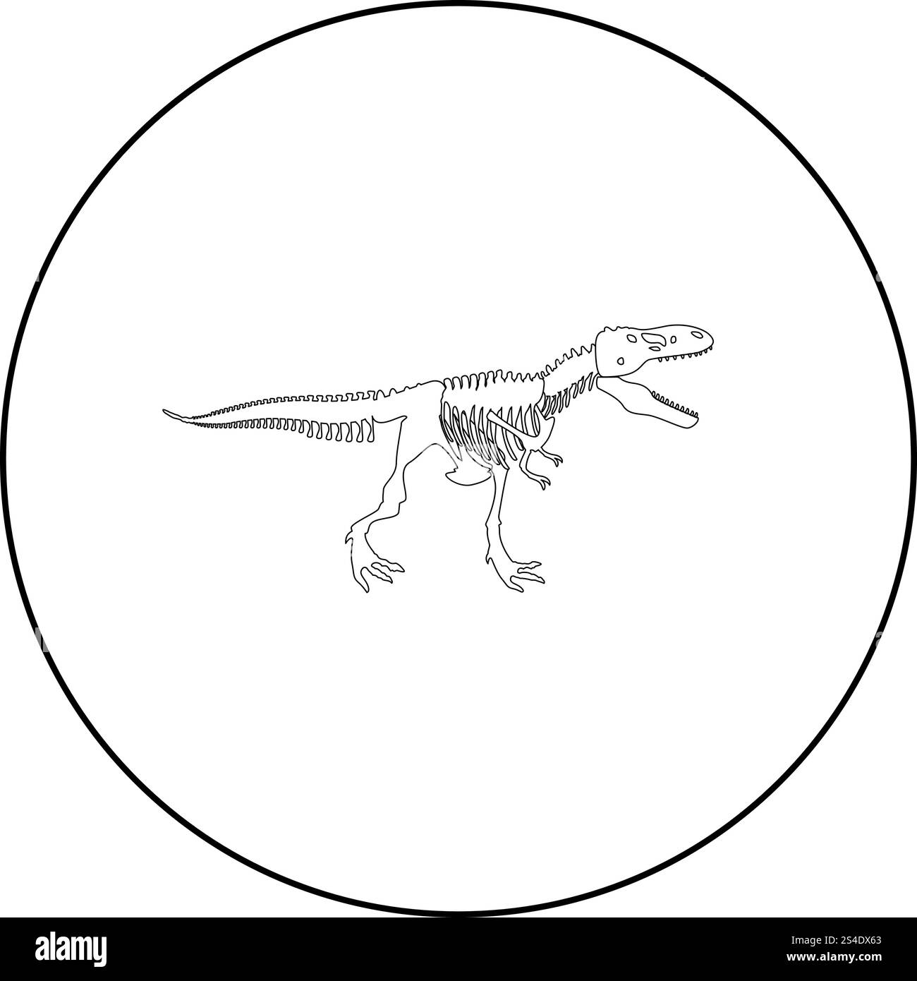Dinosaurier Skelett T-rex Symbol Farbe Schwarz im runden Kreis Umrisse Vector Illustration Stock Vektor