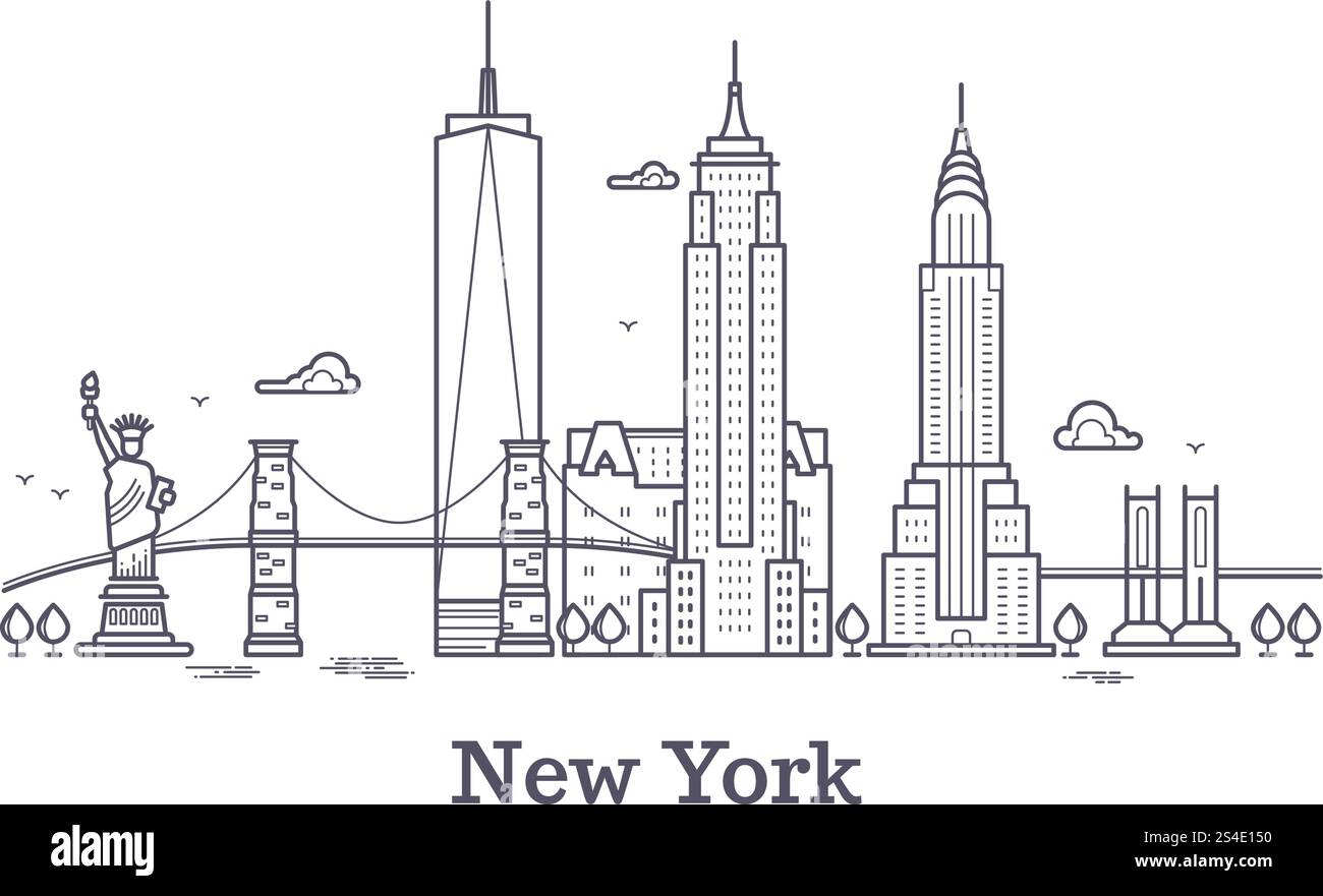 New York City Silhouette Skyline, nyc Linie Silhouette, usa Touristen und Reise Vektor Konzept. Städtische Illustration der New Yorker Architektur. New York City Silhouette Skyline, nyc Linie Silhouette, usa Touristen und Reise Vektor Konzept Stock Vektor